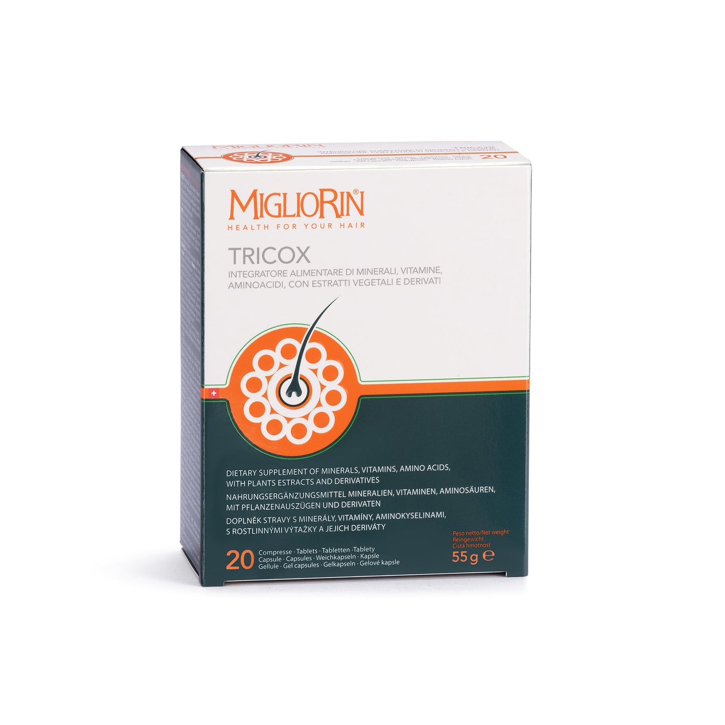 ميليغورين تريكُوكس – مكمل غذائي متكامل لمحاربة تساقط الشعر وتعزيز نموه Migliorin Tricox